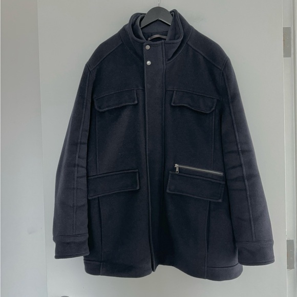 Cole Haan Navy Double Bib Collar Wool Field Coat - Picture 5 of 7